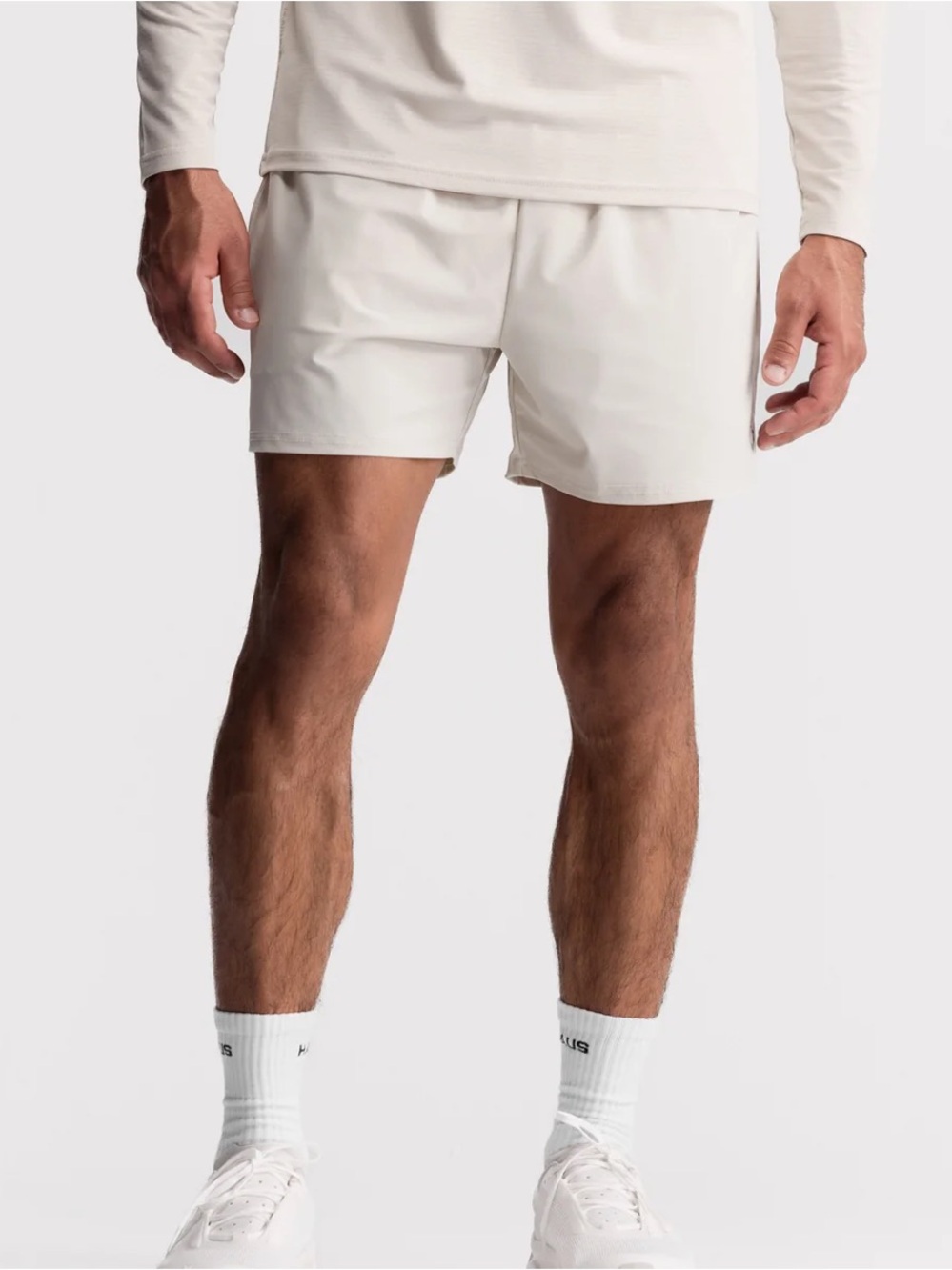 HAUS Men’s Essential Athletic Shorts Sand Neutral Beige Size XL 5 Inch Inseam